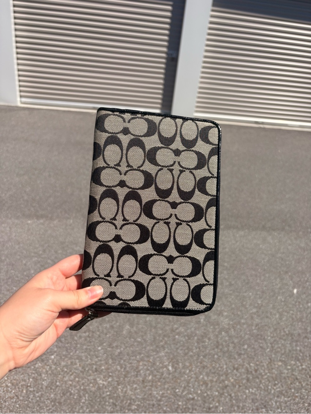 Coach Signature Zip Phone Wallet Case in Black and Gray